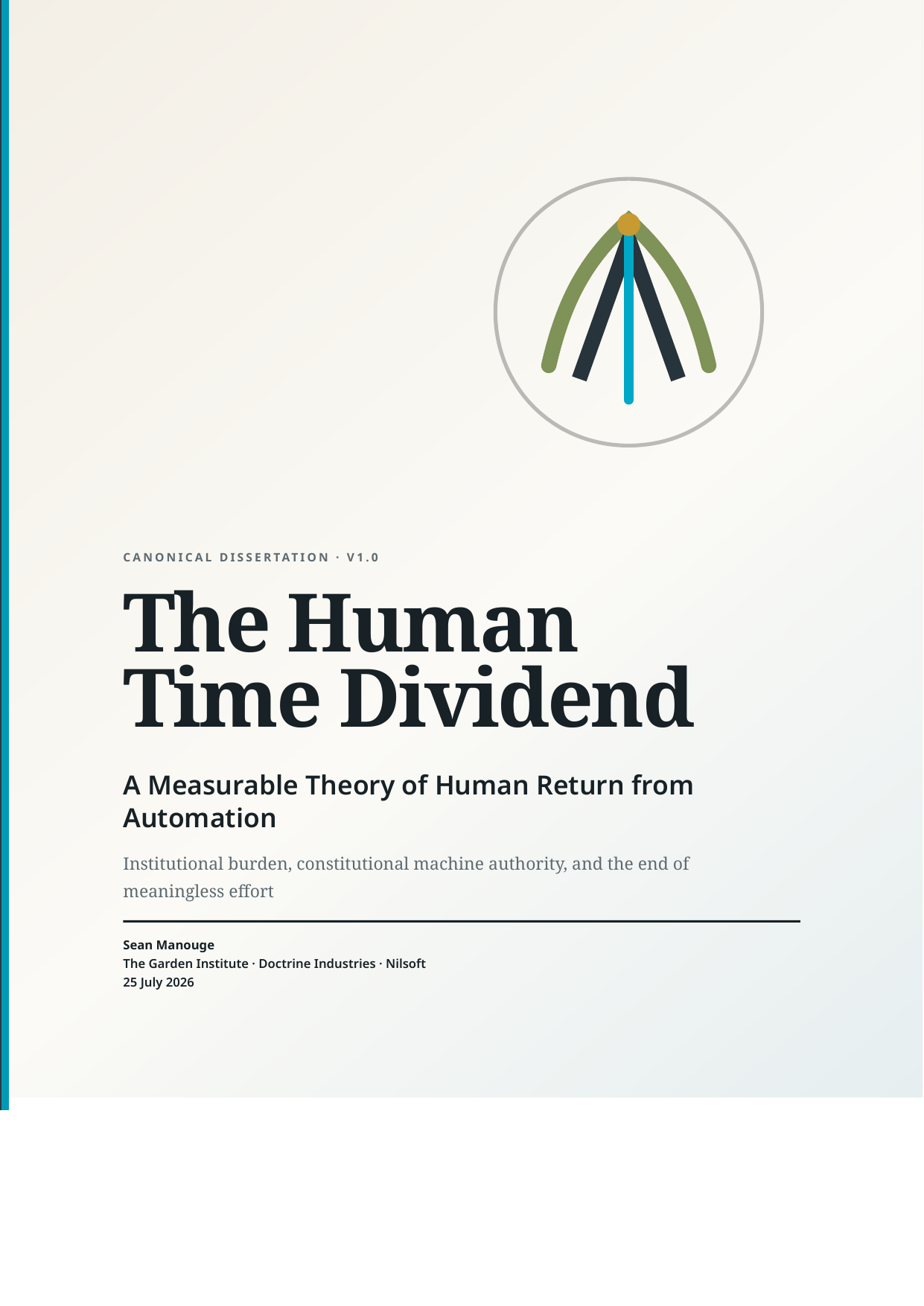 Title page of The Human Time Dividend, canonical dissertation version 1.0.